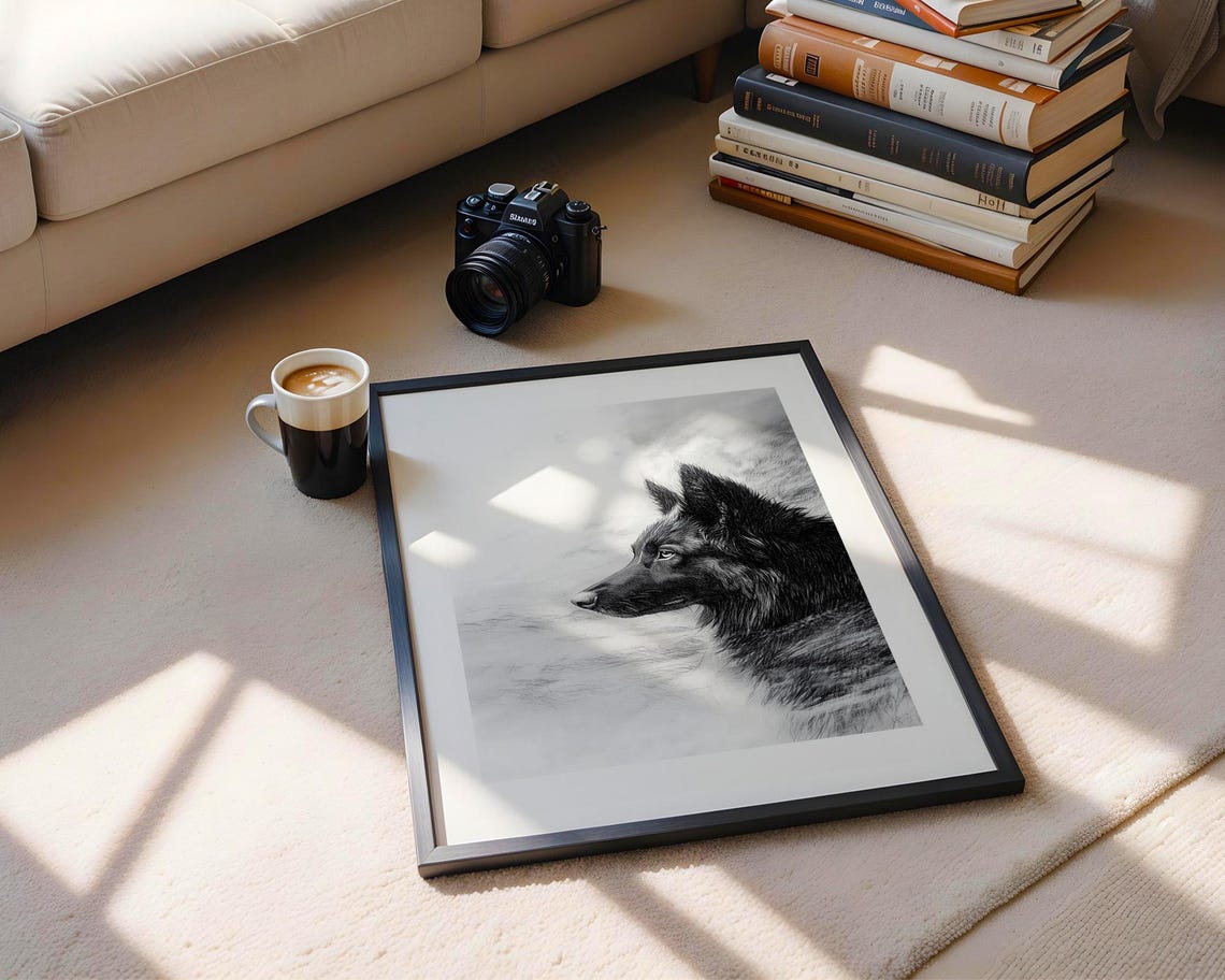Majestic Wolf Profile Pencil Sketch Wall Art Monochrome Wildlife Poster Living Room Office And Study Decor - Image 5