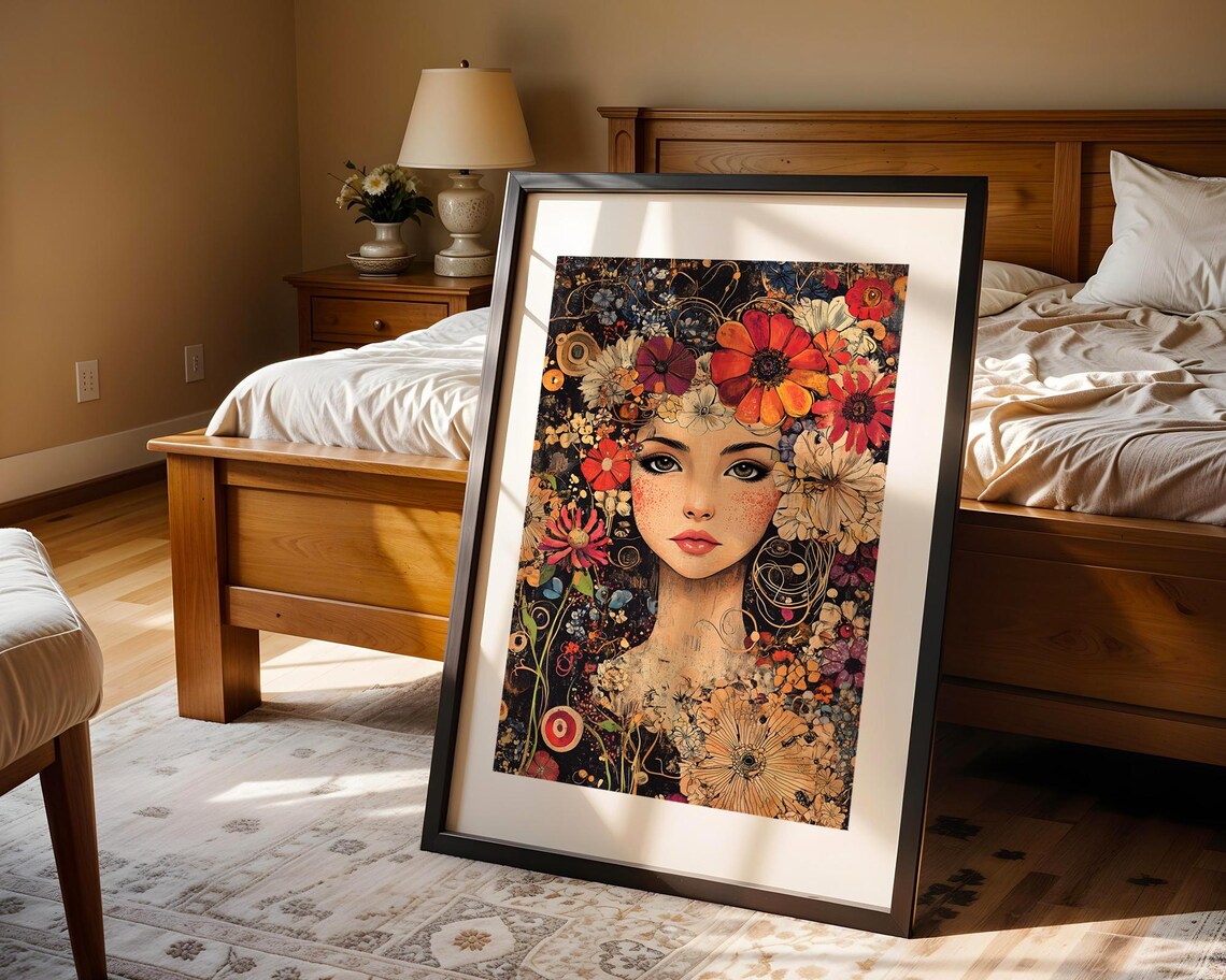 Woman Portrait Blooming Flowers Decorative Art Nouveau Style Poster - Image 5