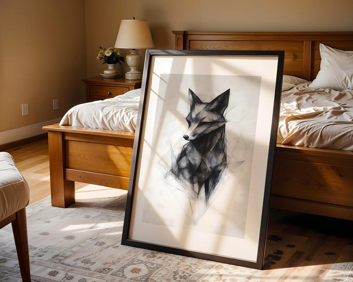 Abstract Fox Line Art Pencil Sketch Animal Illustration Draw Trendy Poster Wall Print Modern Home Room Decor - Image 5