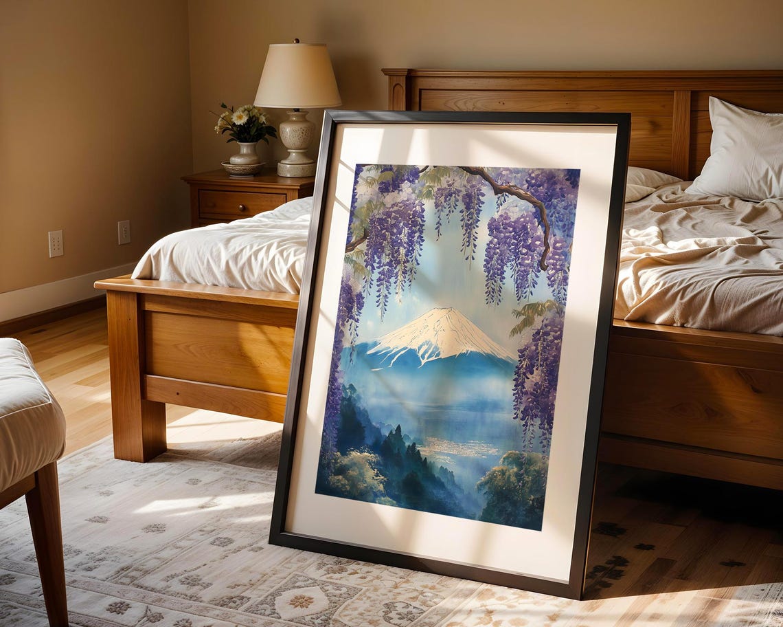 Mount Fuji Purple Wisteria Spring Japanese Watercolor Art Poster - Image 4