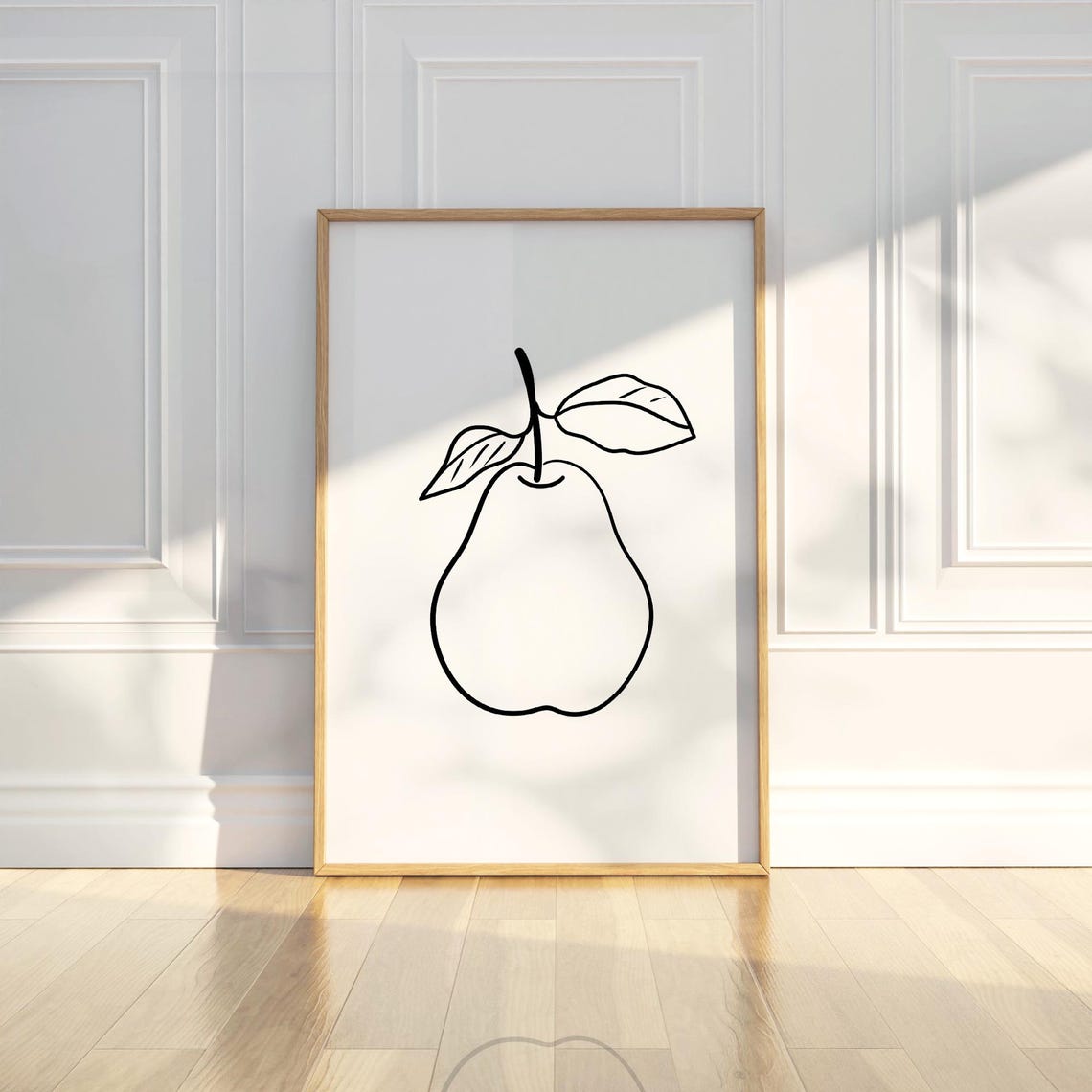 Simple Pear Fruit Line Art Minimalist Botanical Kitchen Poster