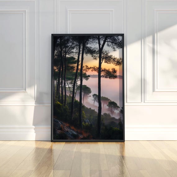 Atmospheric Misty Forest Wall Art Print Foggy Tree Landscape Nature Modern Room Decor Fine Gift For Home Printables