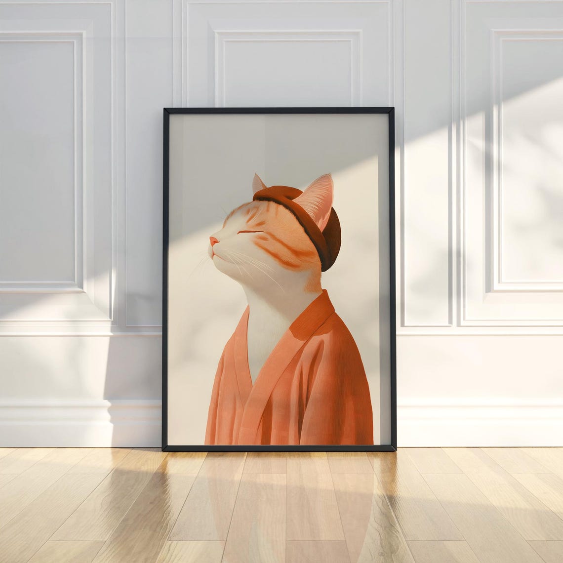 Ginger Cat In Orange Robe Whimsical Pet Portrait Artwork Poster