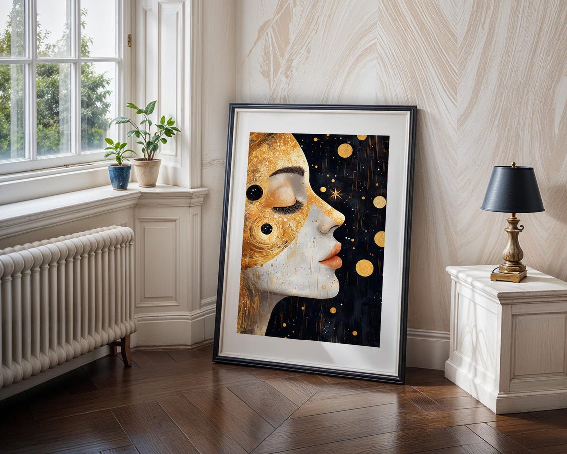 Celestial Goddess Cosmic Woman Portrait Golden Starry Poster - Image 4