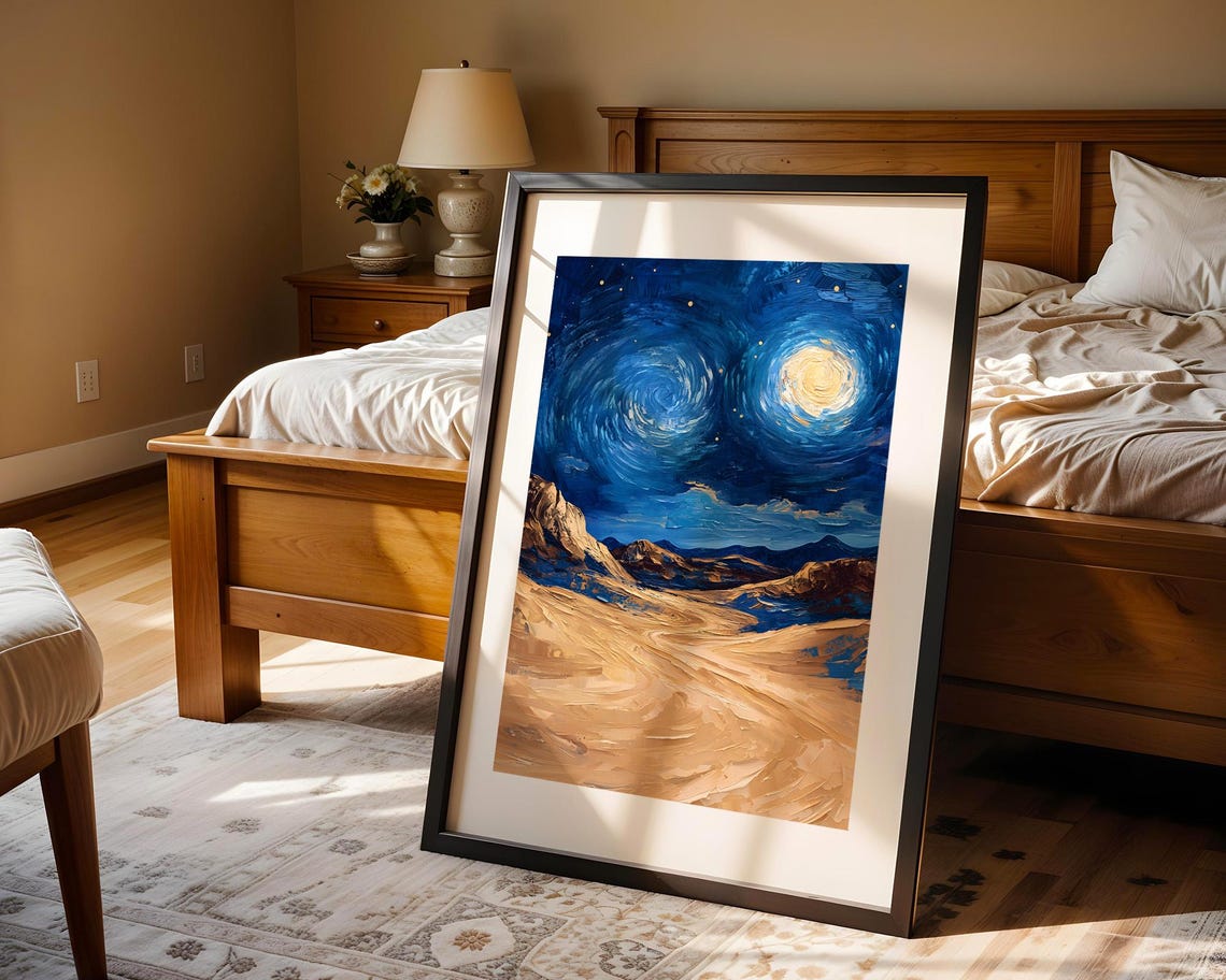 Starry Night Desert Mountains Swirling Sky Dramatic Dunes Poster - Image 5