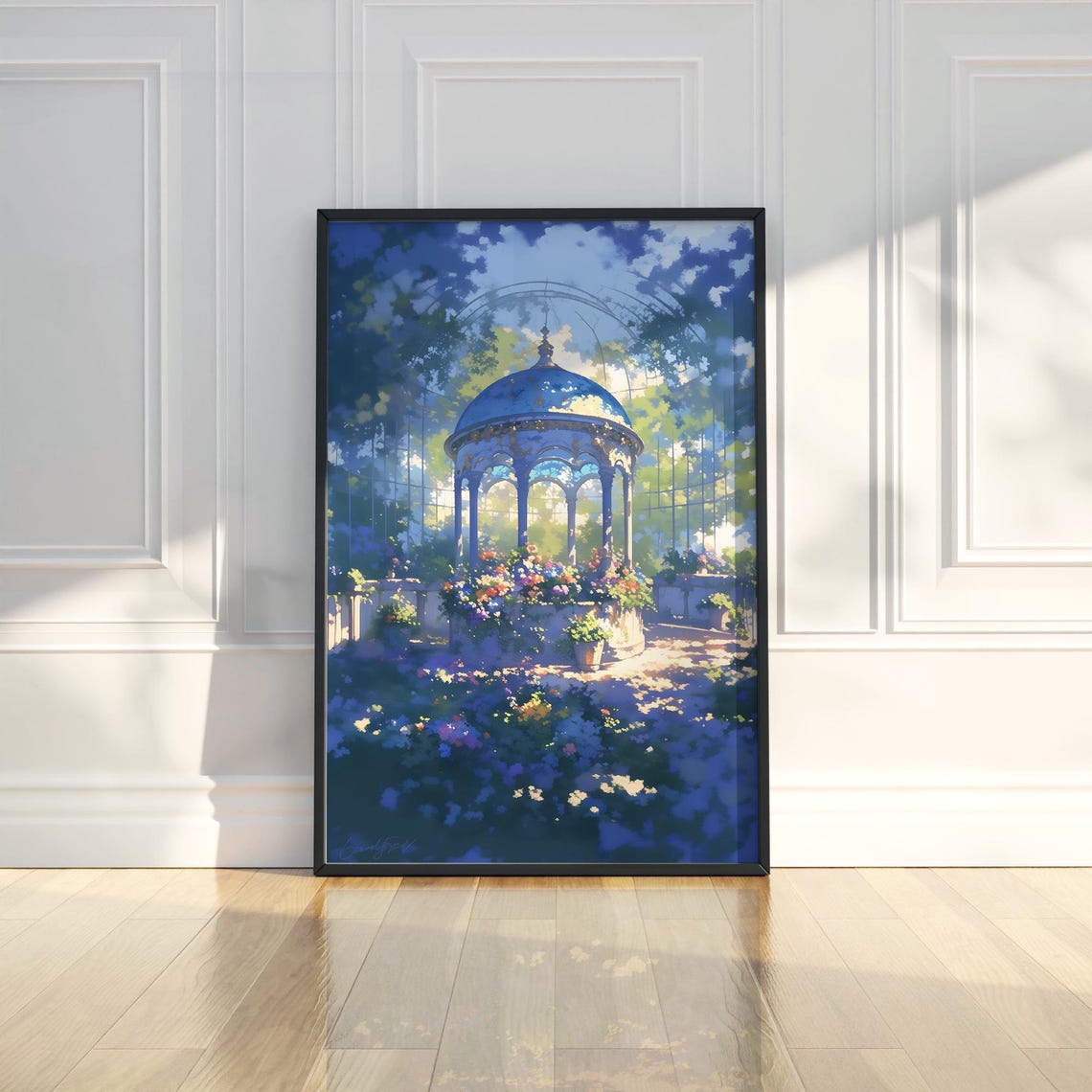 Blue Dome Gazebo in Flower Garden Dreamy Blue Painting Poster