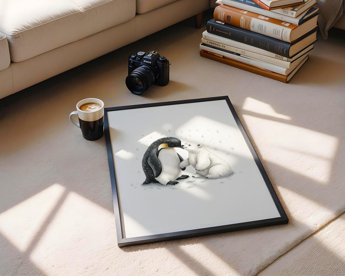 Penguin Polar Bear Cub Snow Cute Arctic Friends Nursery Art Poster - Image 4