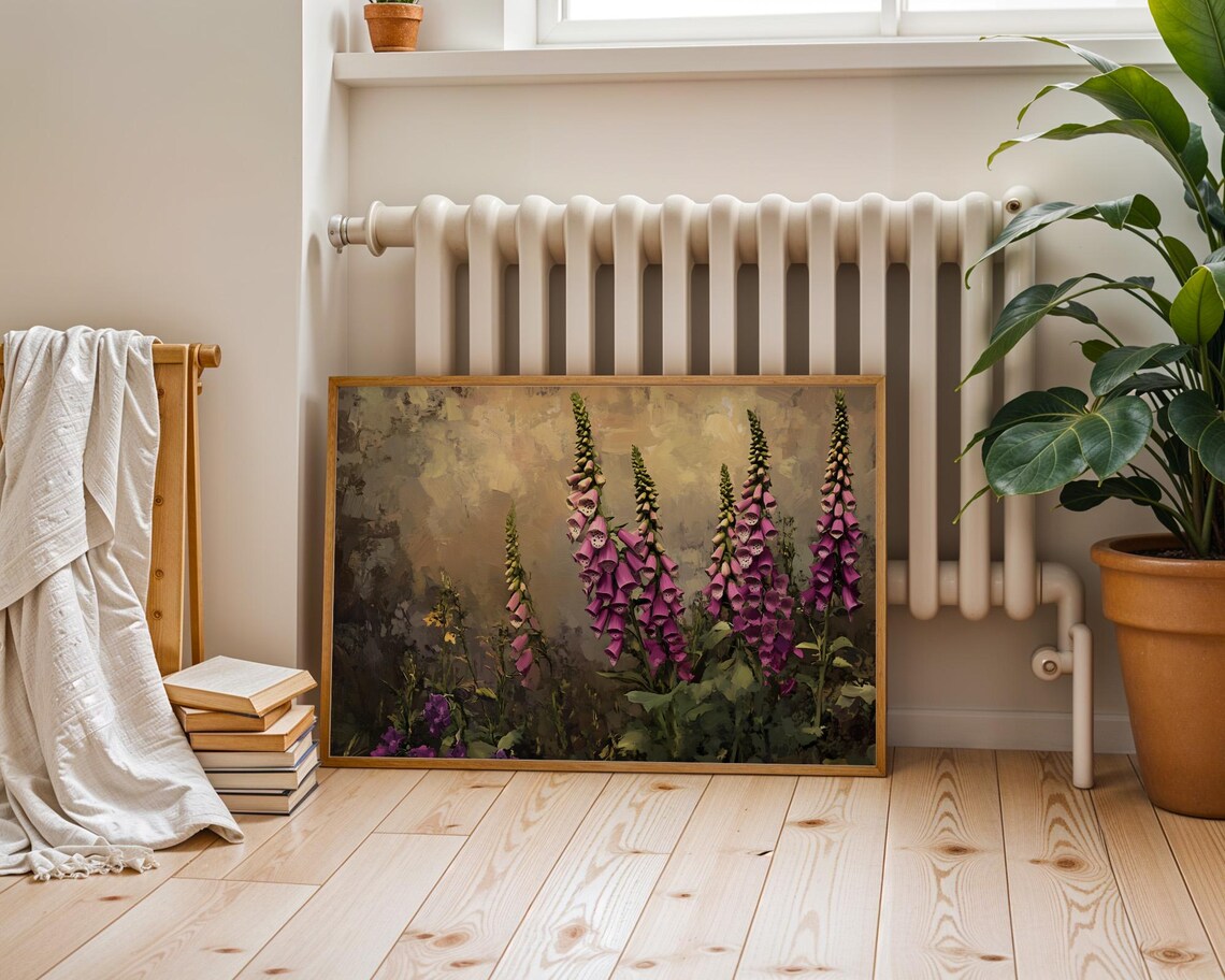 Moody Purple Foxglove Flowers Forest Edge Vintage Painting Poster - Image 6