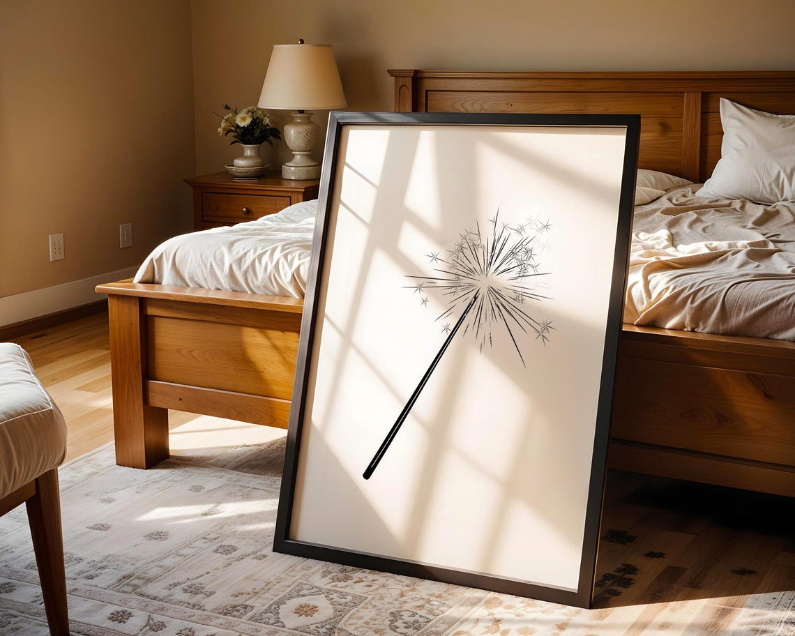 Minimalist Black Sparkler Fireworks Line Drawing Monochrome Print - Image 5