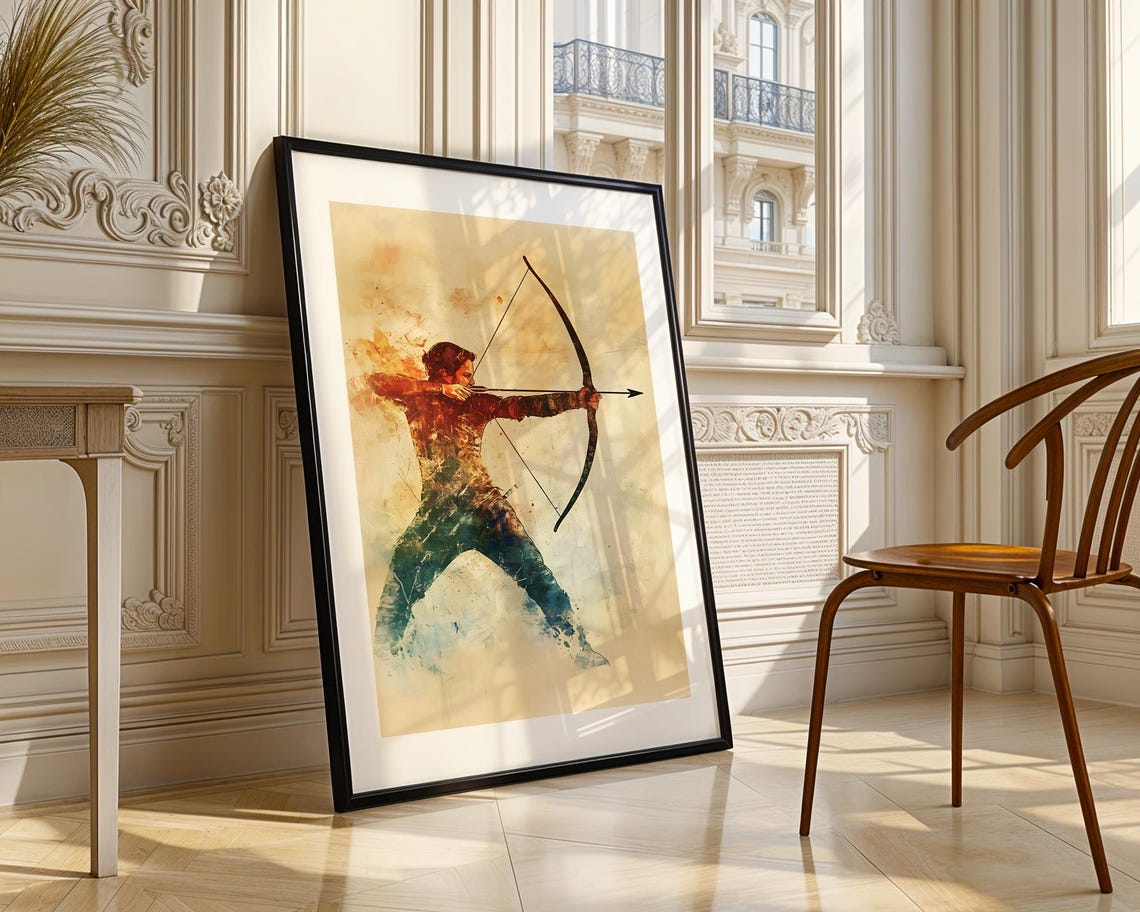 Archer Drawing Bow Watercolor Dynamic Sports Action Silhouette Poster