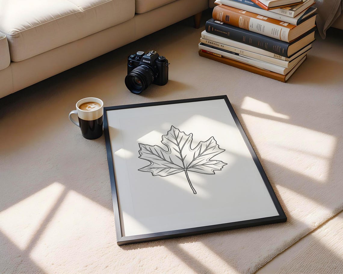 Crisp Maple Leaf Line Drawing Autumn Botanical Fall Art Poster - Image 6