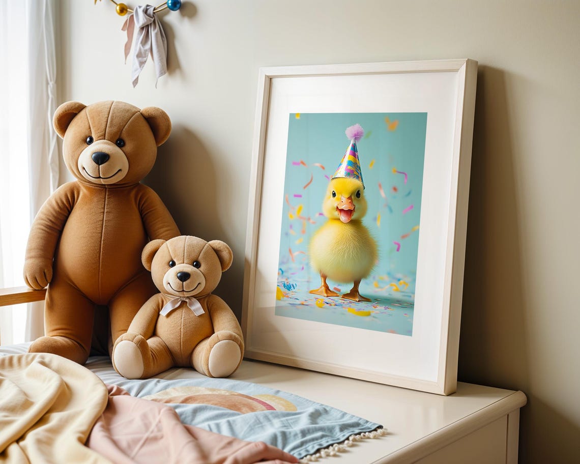 Cute Baby Chick Party Hat Confetti Fun Birthday Nursery Poster - Image 4