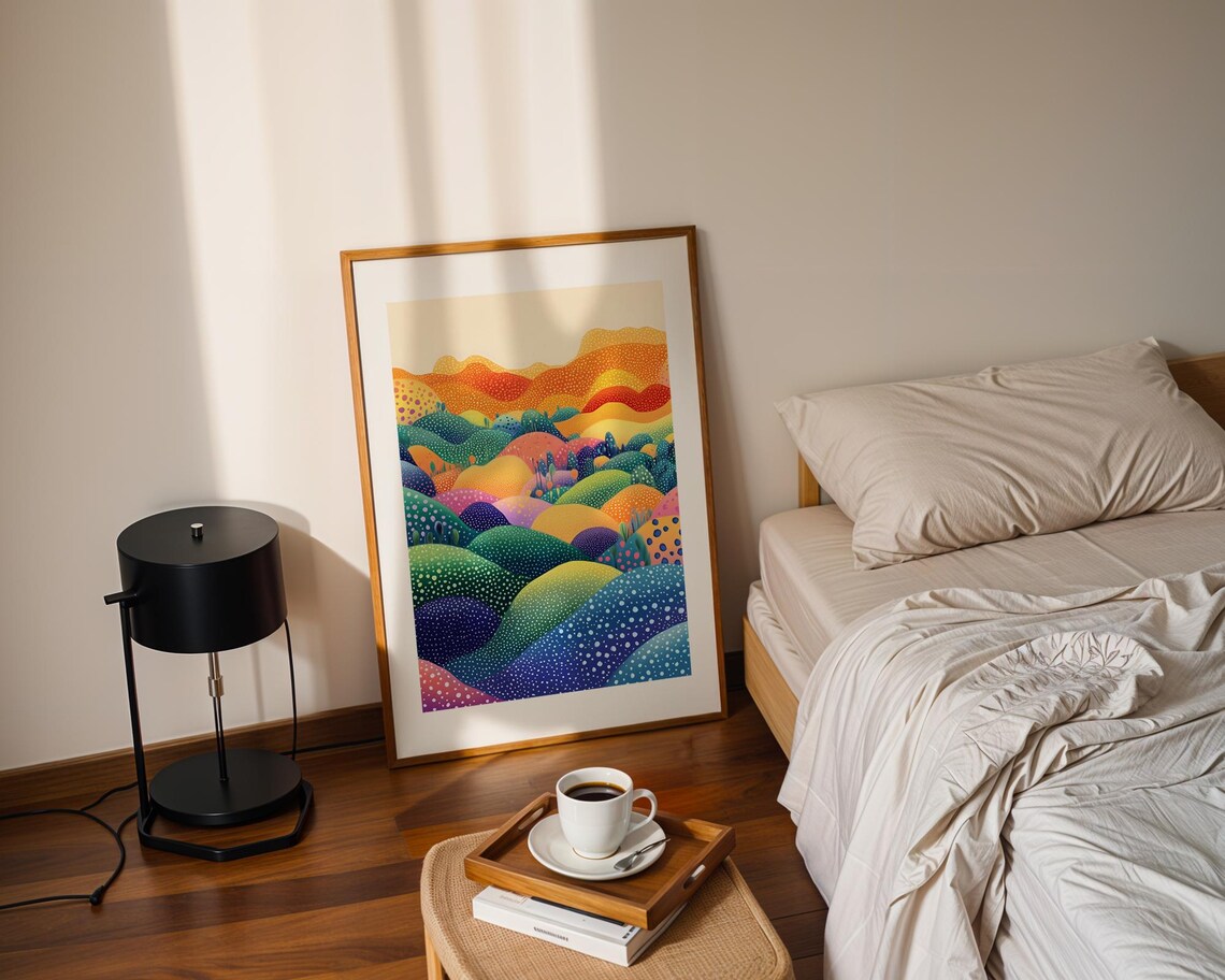Colorful Rolling Hills Whimsical Dotted Fantasy Landscape Art Poster - Image 2