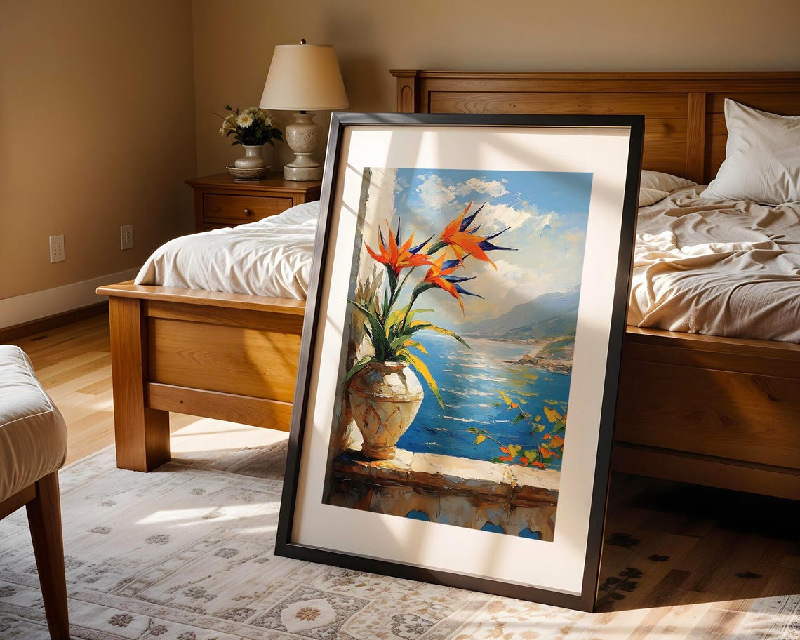 Bird of Paradise Coastal Balcony Ocean View Impressionist Poster - Image 4