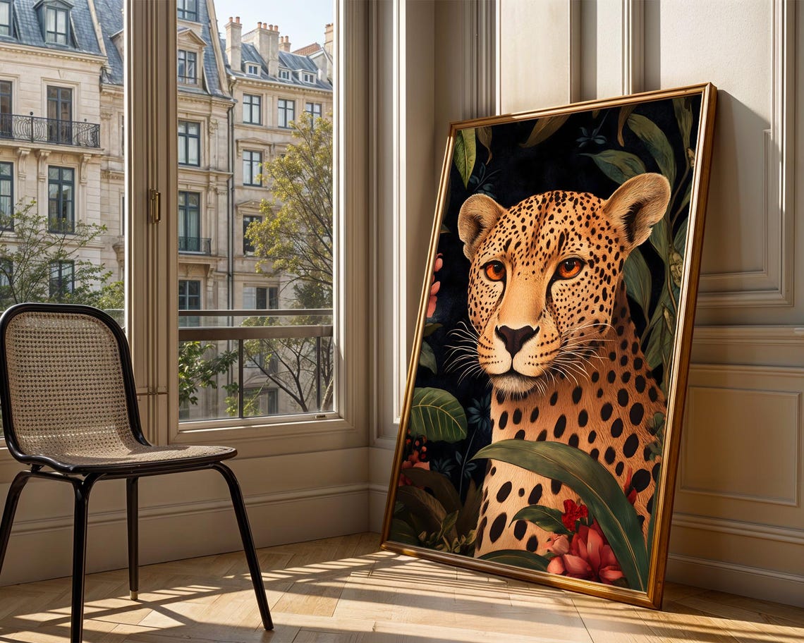 Majestic Leopard Jungle Foliage Striking Orange Eyes Animal Poster - Image 3