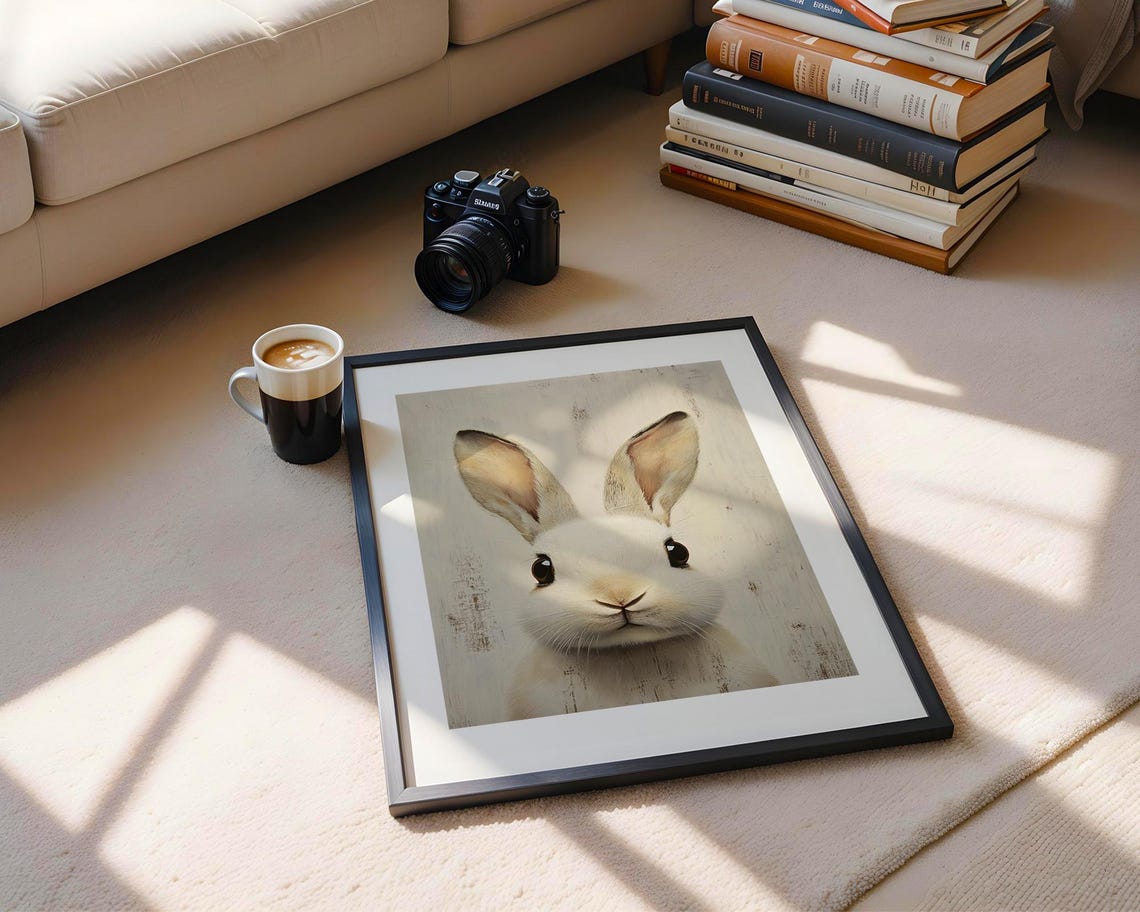 Adorable White Rabbit Portrait Painting Cute Bunny Art Poster - Image 6