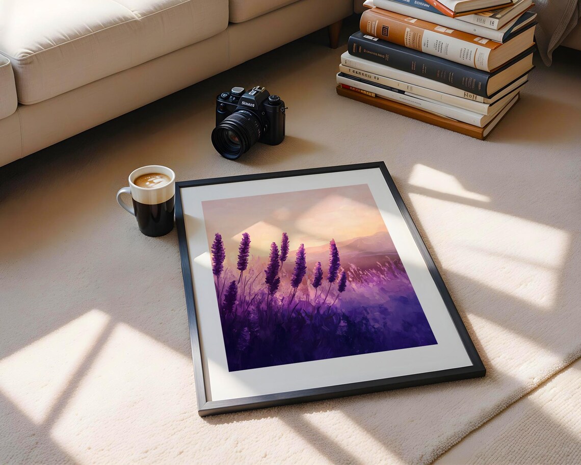 Lavender Flower Spikes Closeup Pink Sky Botanical Bloom Art Poster - Image 5