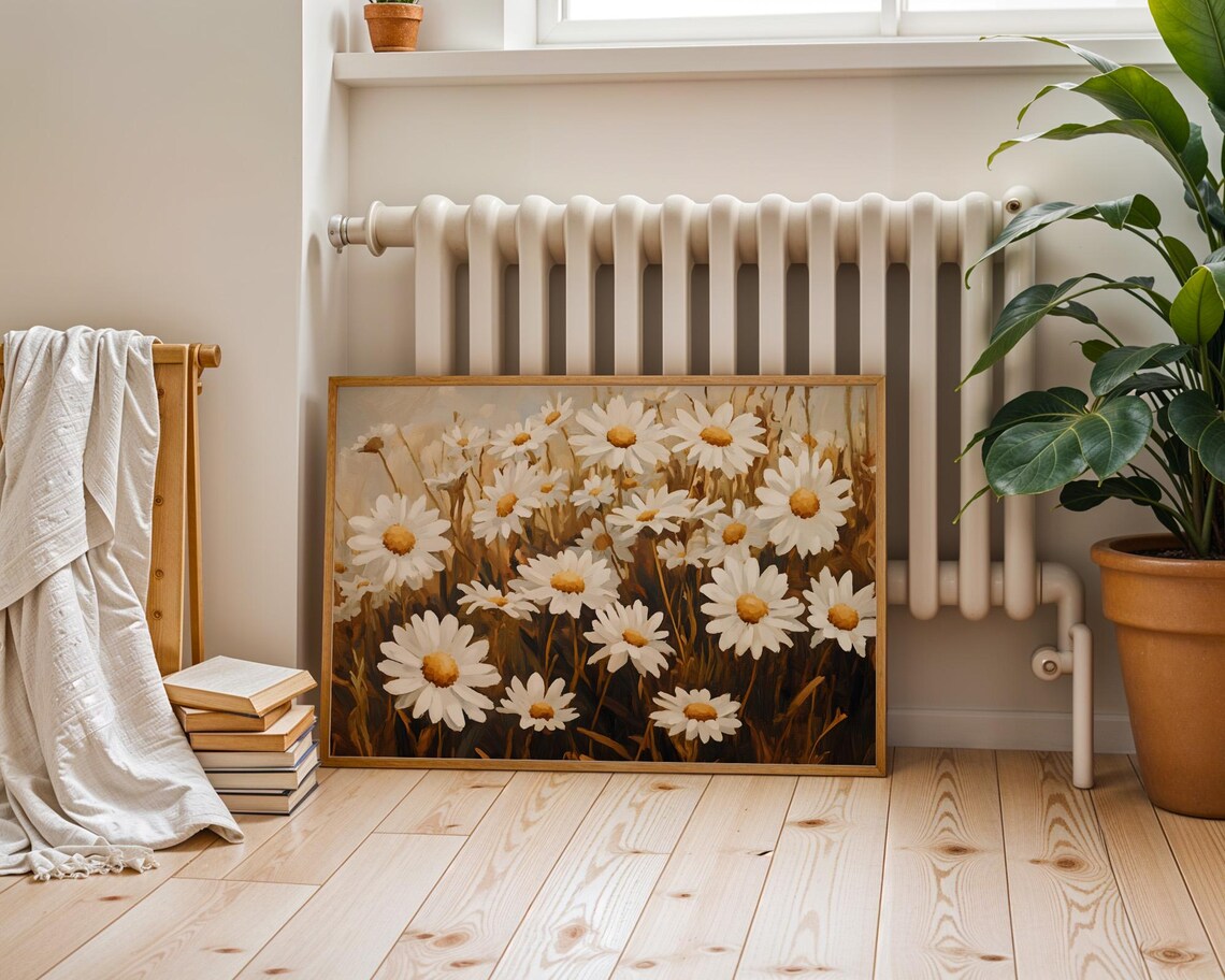White Daisies Wildflower Field Oil Painting Floral Landscape Poster - Image 6