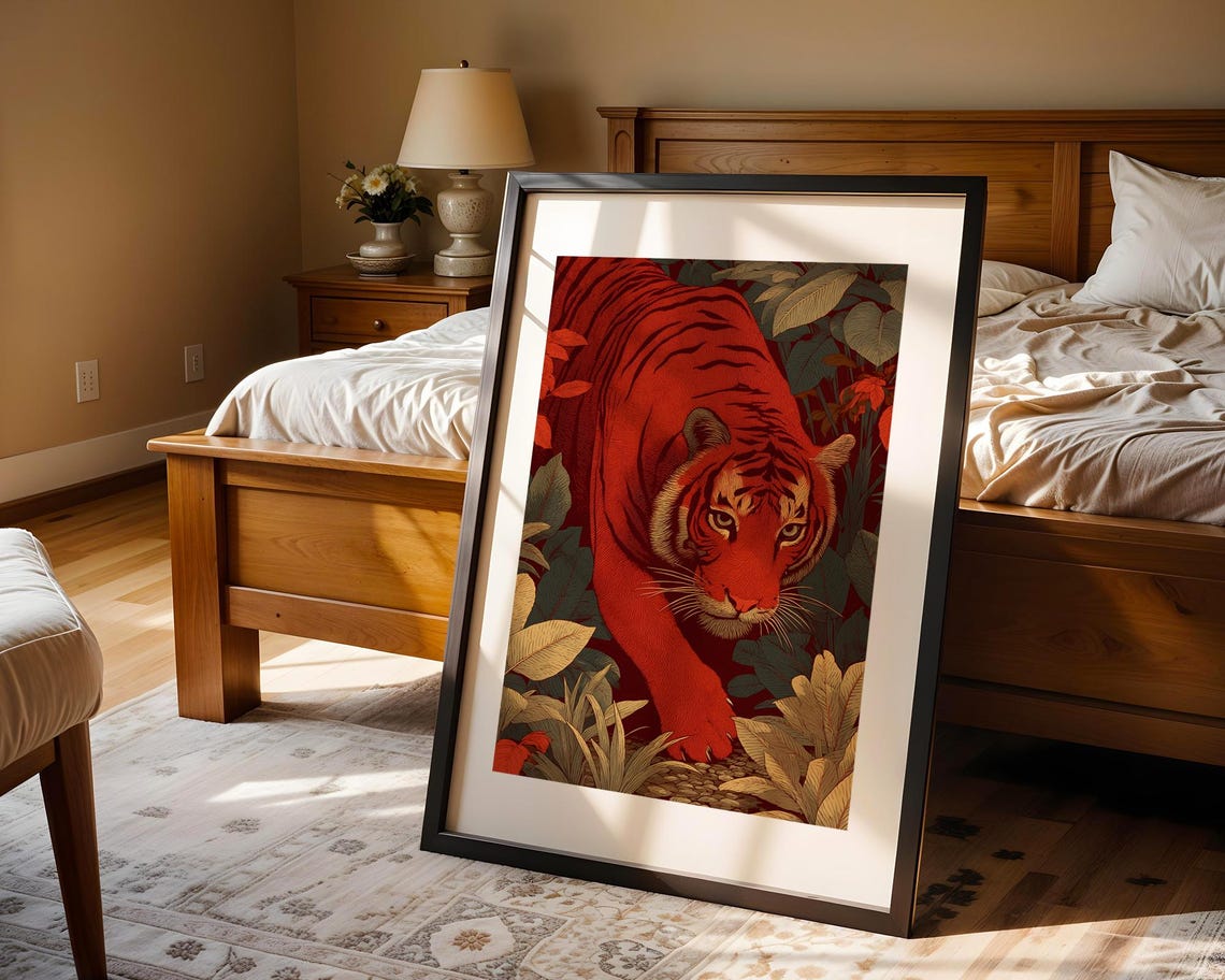 Boho Tiger Botanical Animal Painting Trendy Asian Japanese Poster Wall Art Print Modern Home Decor Artwork Gift - Image 4