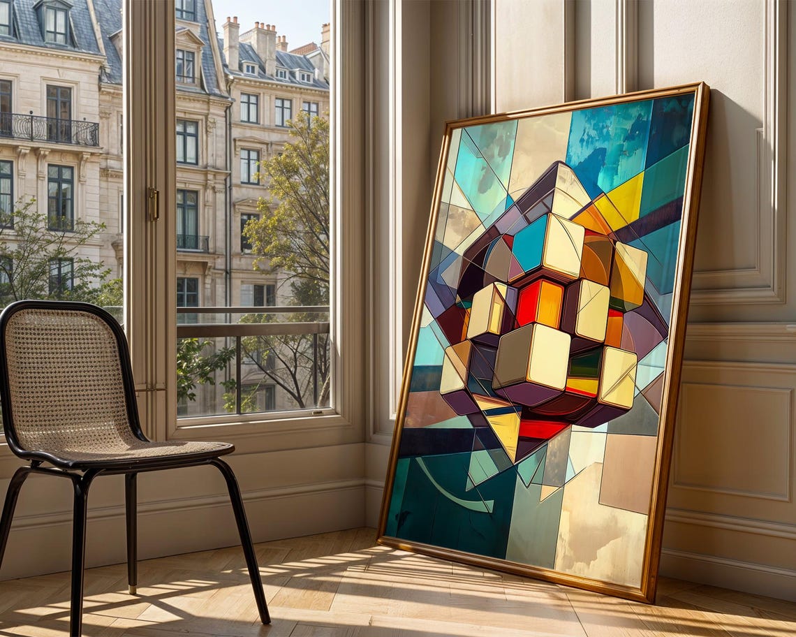 Cubist Rubik Cube Geometric Abstract Colorful Modern Art Print - Image 3