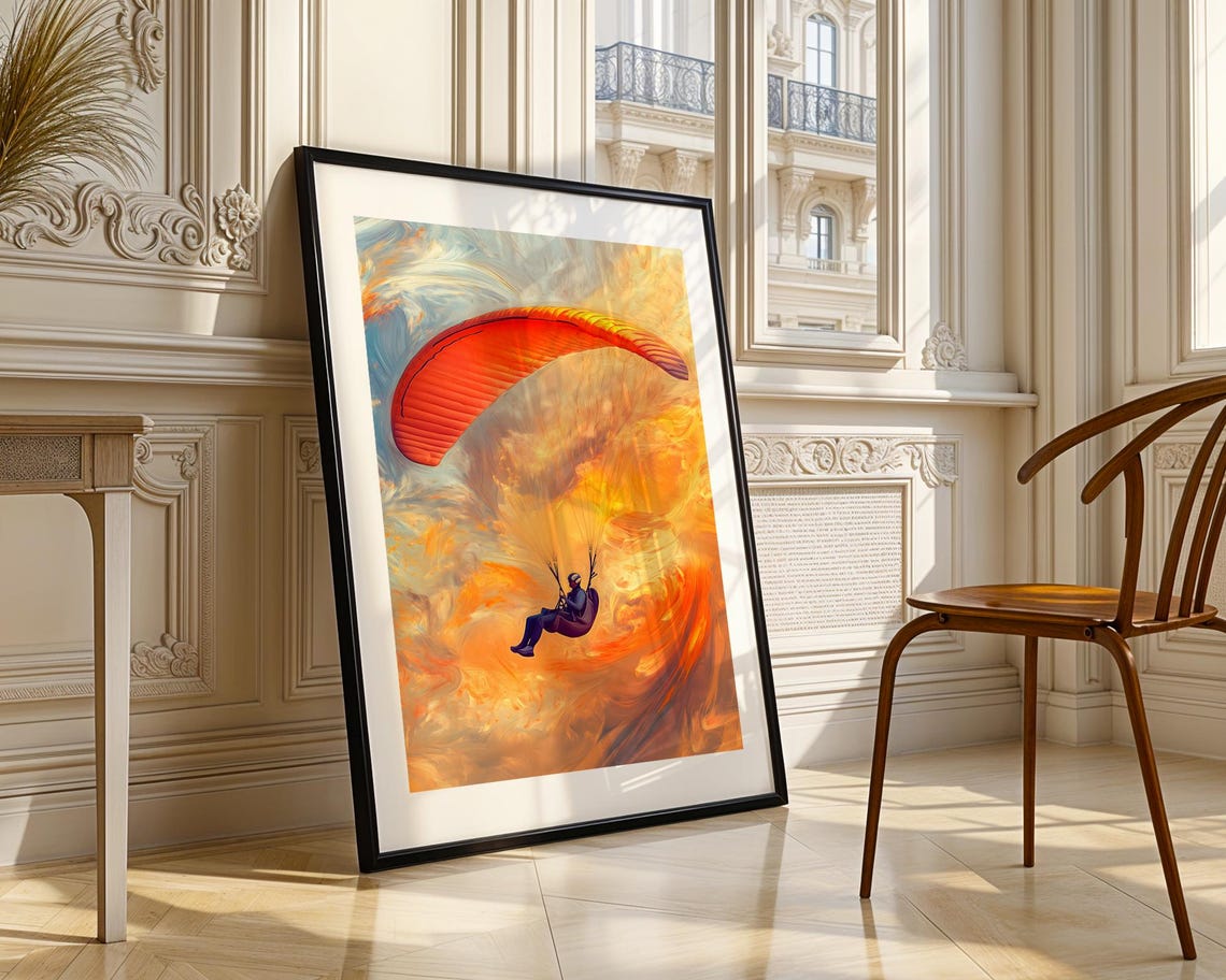 Paraglider Red Canopy Soaring Sunset Sky Adventure Sports Print - Image 4