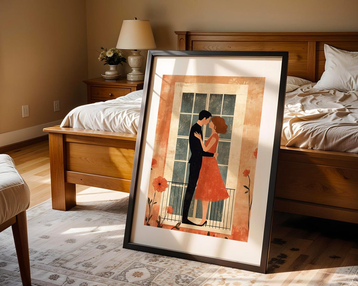 Vintage Couple Dancing Balcony Orange Poppies Romance Art Poster - Image 4