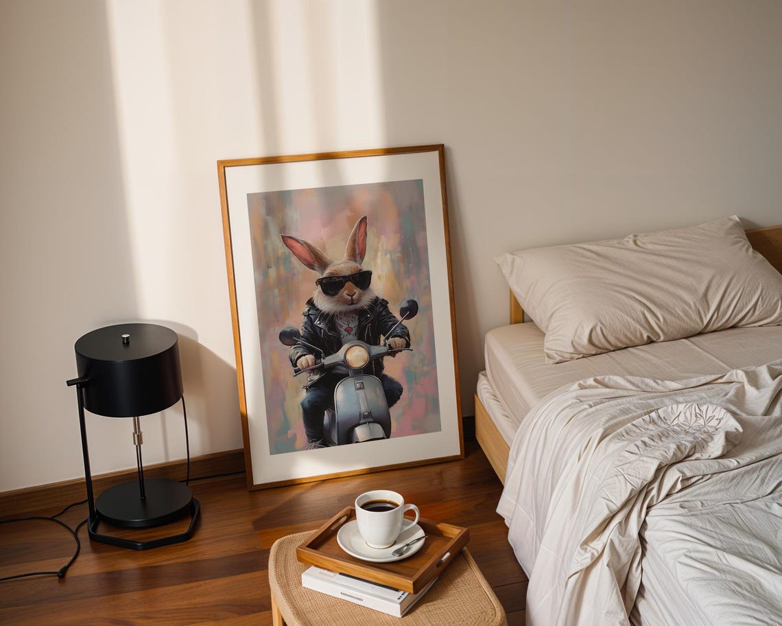 Cool Rabbit In Leather Jacket And Sunglasses Riding Scooter Poster - Image 2