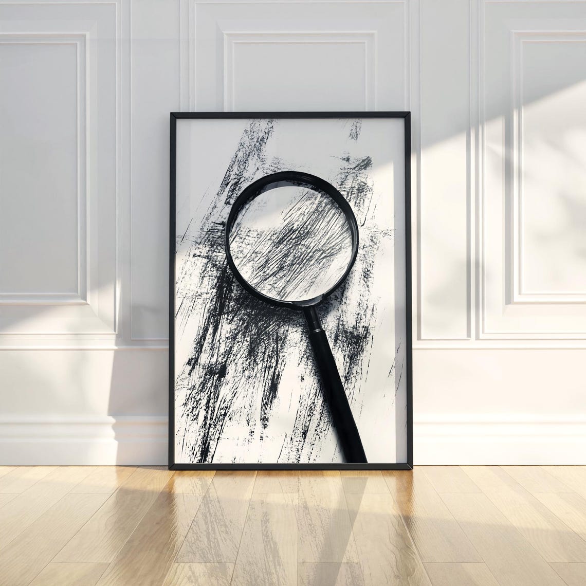 Magnifying Glass Black Ink Brushstroke Abstract Modern Wall Art