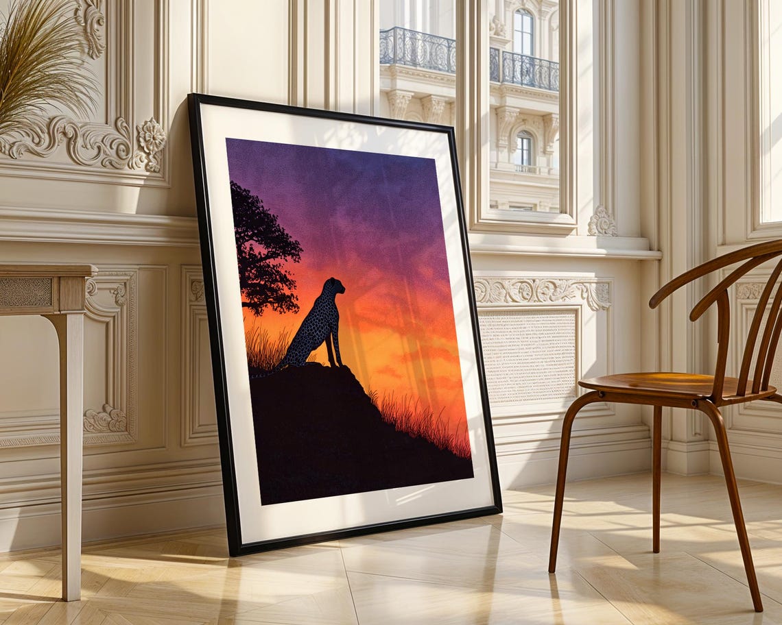Leopard Silhouette Sunset Safari Wildlife Orange Purple Sky Poster - Image 4