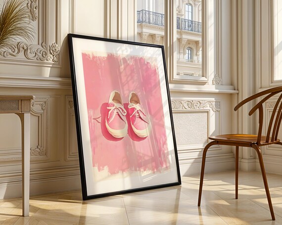 Pink Baby Sneakers Watercolor Style On Blush Pink Background Poster
