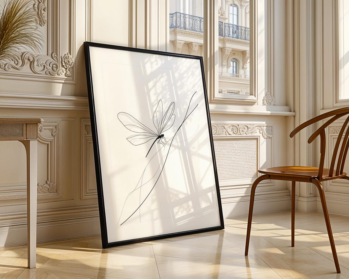 Dragonfly Line Drawing Minimalist Black White Elegant Nature Poster - Image 3