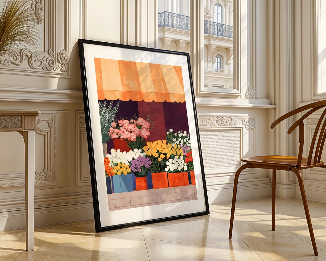 Flower Market Storefront Striped Awning Colorful Floral Poster - Image 5