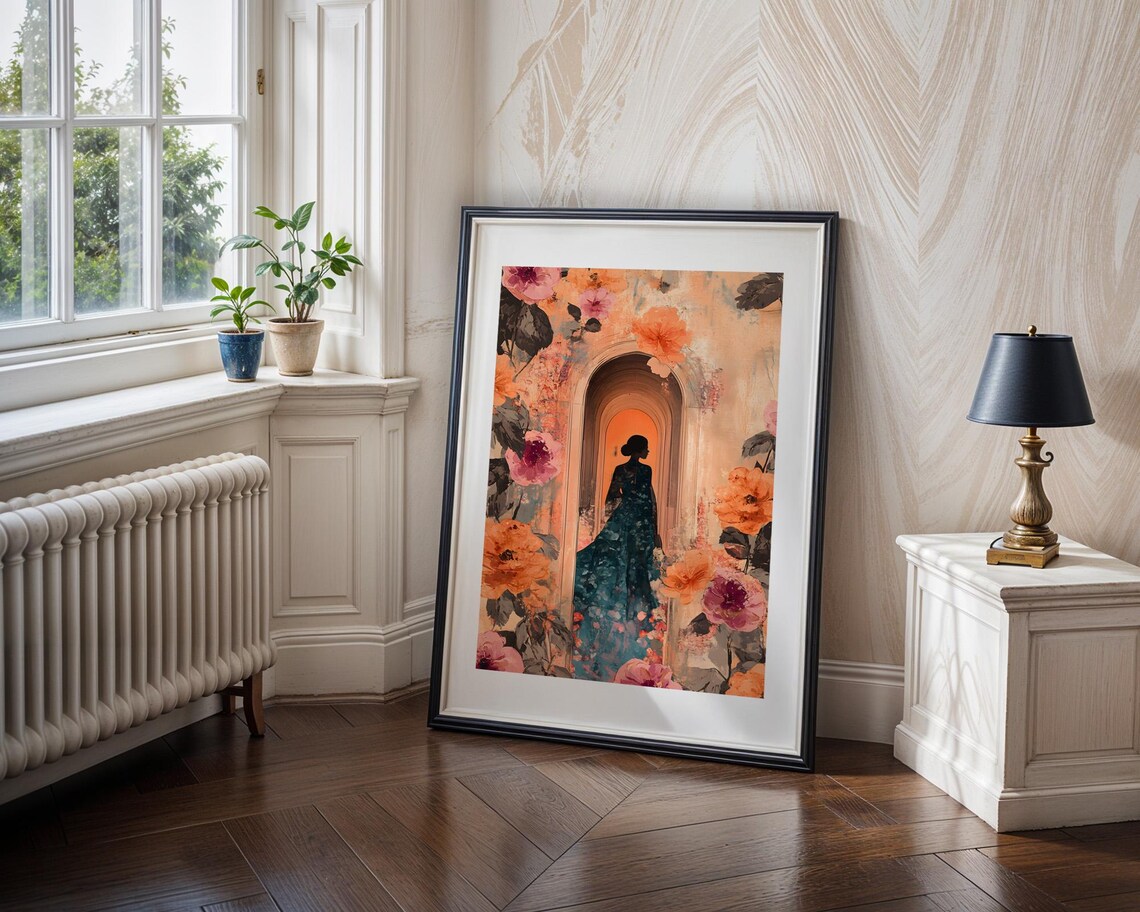 Woman Silhouette Floral Archway Dreamy Art Romantic Garden Poster - Image 4