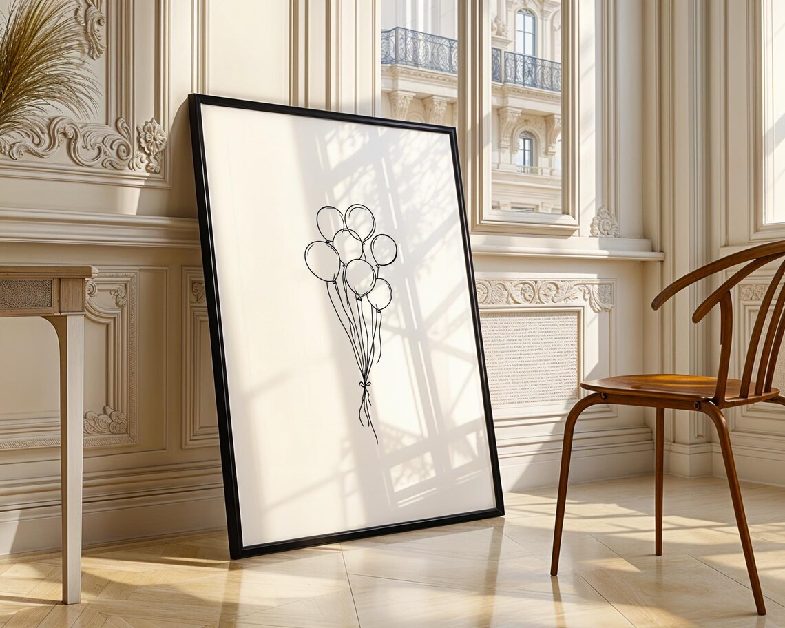 Bunch of Balloons Line Drawing Minimalist Party Decor Art Poster - Image 3