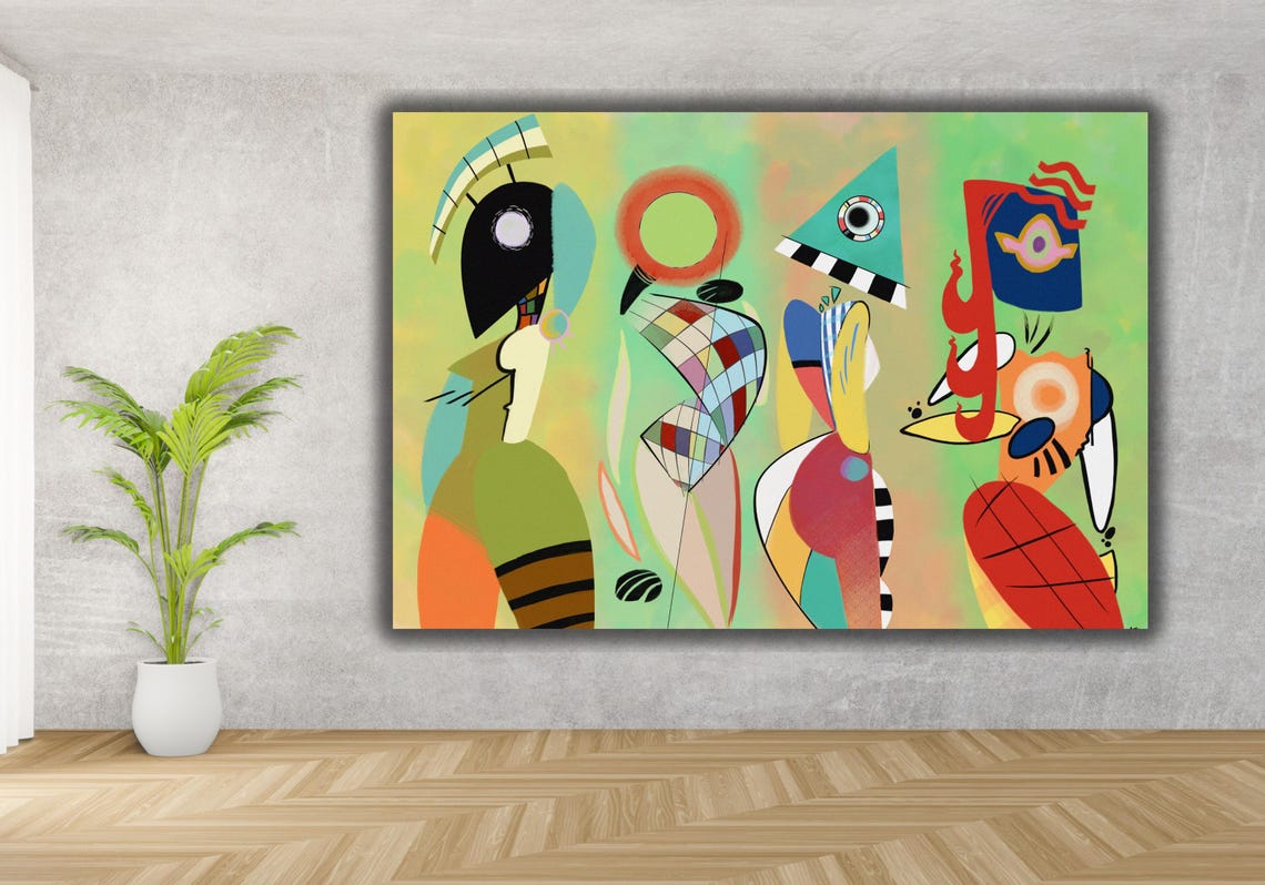 Playful Geometric Abstract Faces Eyes and Shapes Painting Poster - Image 3