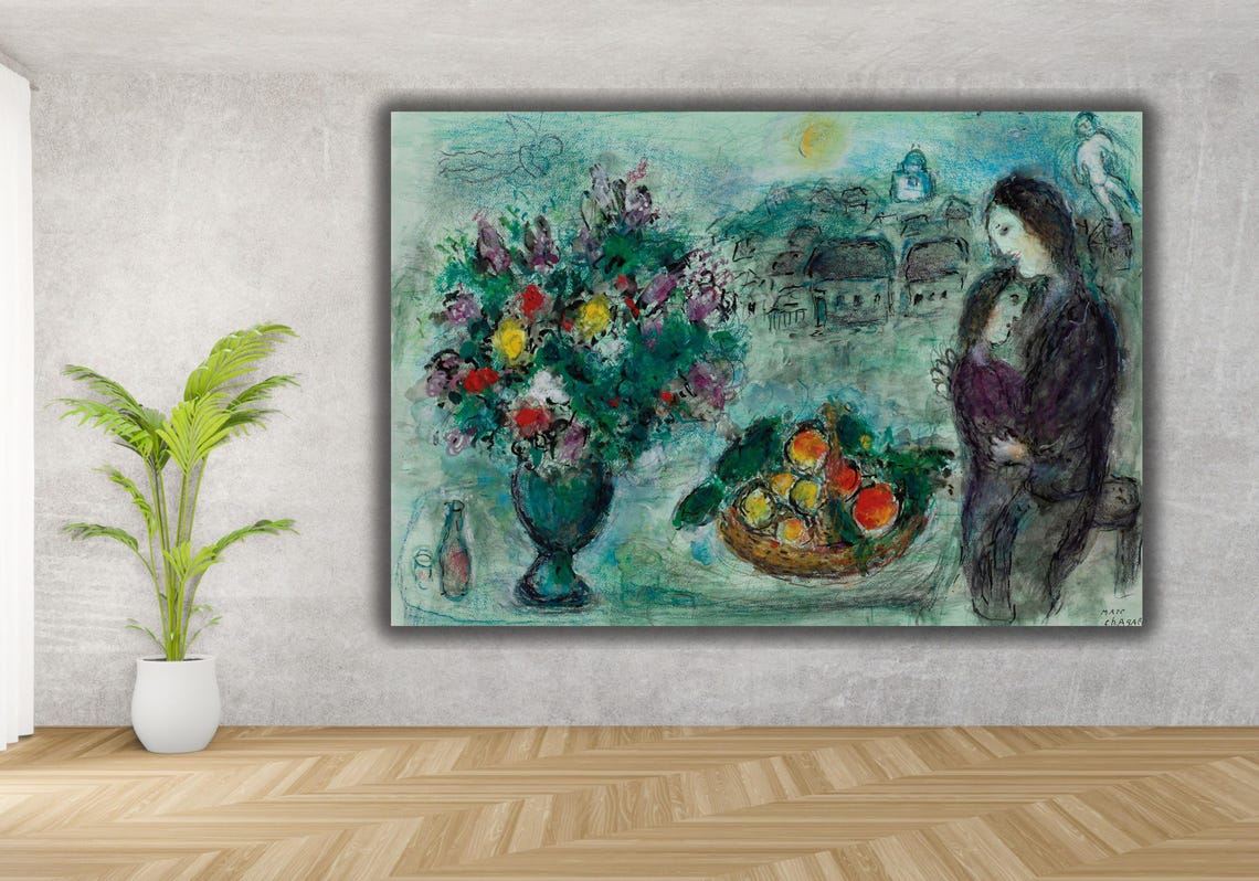 Marc Chagall Mother Child Flower Bouquet Dreamlike Lyrical Art Poster - Image 3