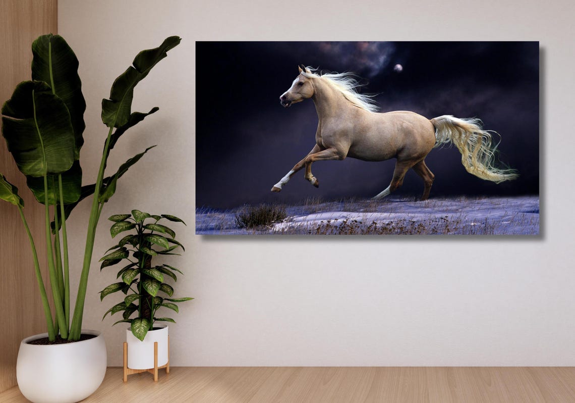 Palomino Horse Galloping Moonlit Snow Dramatic Equine Night Poster - Image 3
