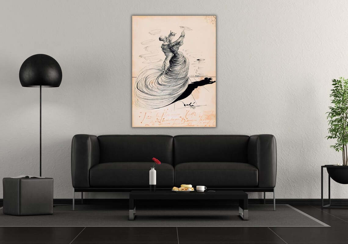 Salvador Dali 1949 Flamenco Dancer Swirling Pen Sketch Art Poster - Image 3