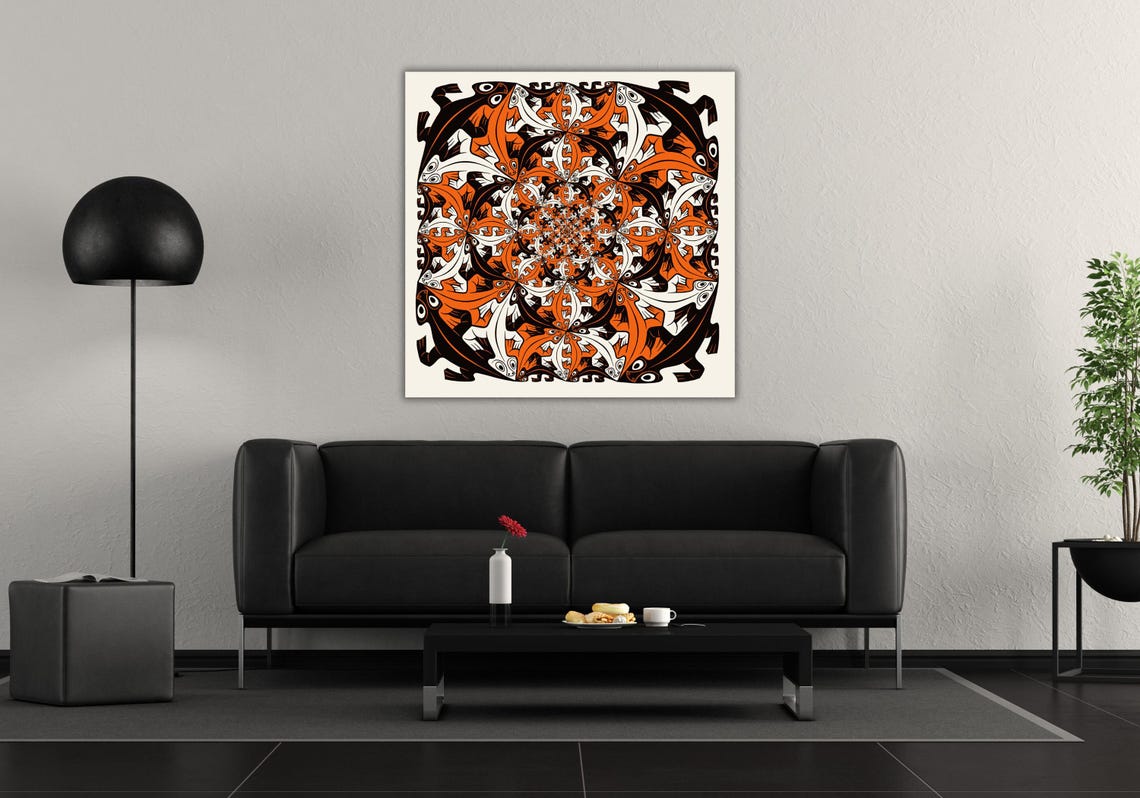 MC Escher Smaller and Smaller Lizard Spiral Tessellation Art Poster - Image 3