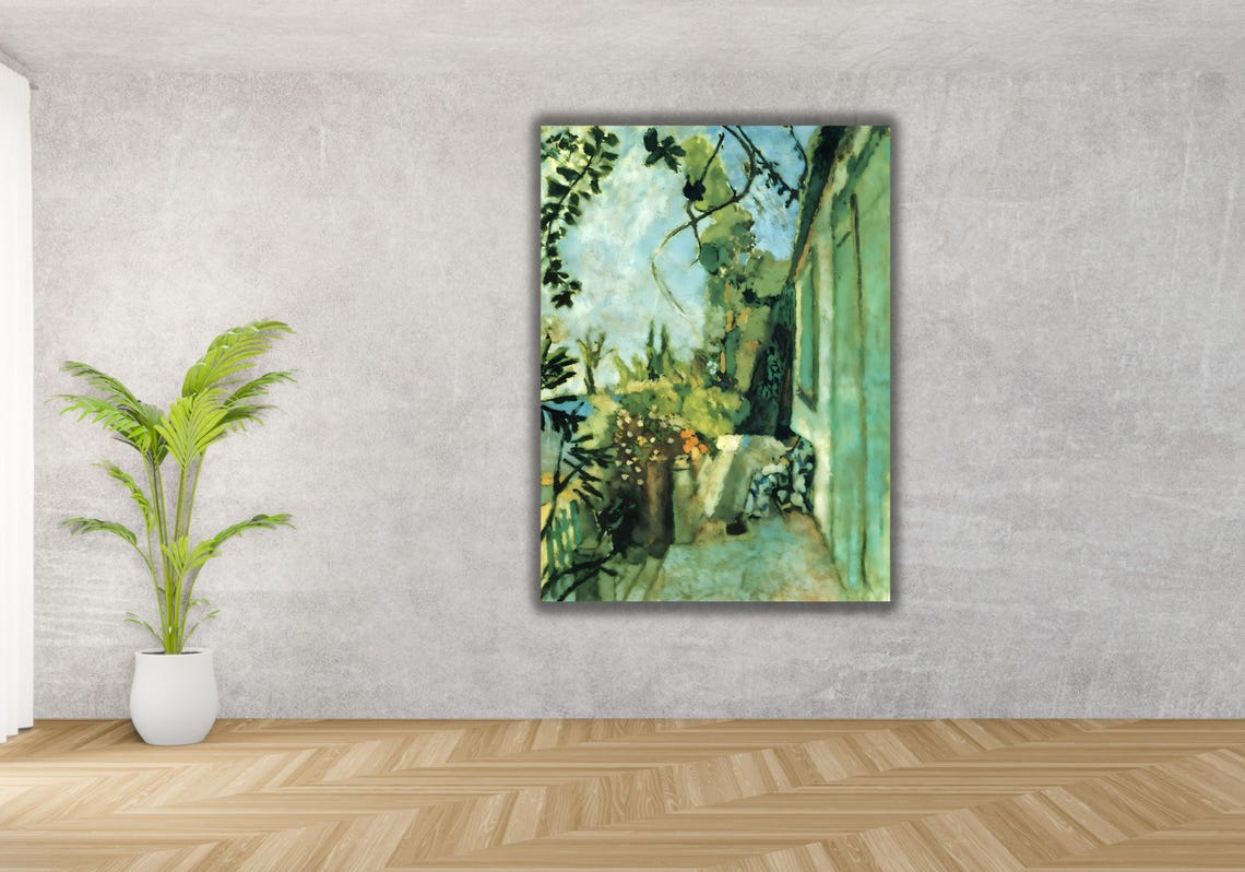 Sunlit Garden Terrace Green Shutters Impressionist Art Poster - Image 3