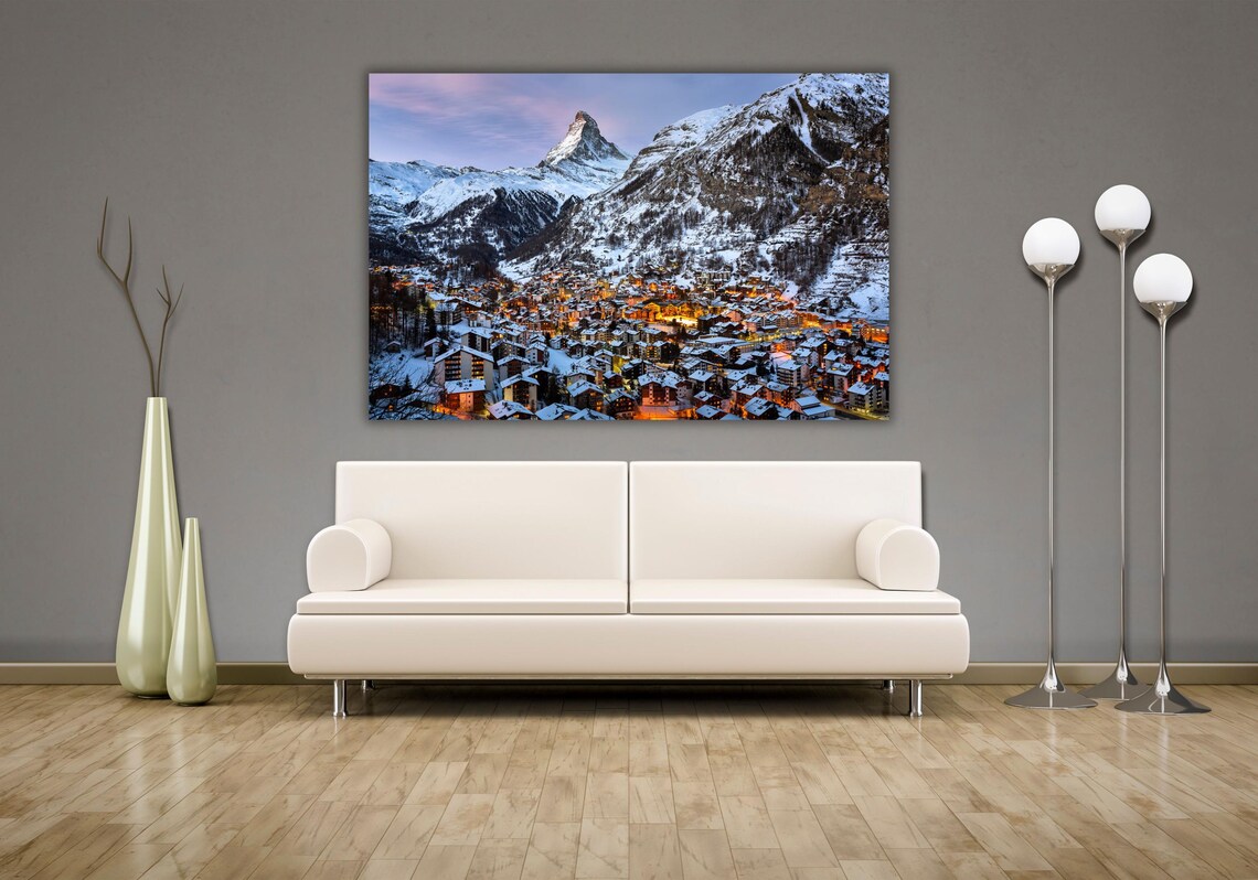 Zermatt Switzerland Matterhorn Peak Dusk Alpine Village Poster - Image 2