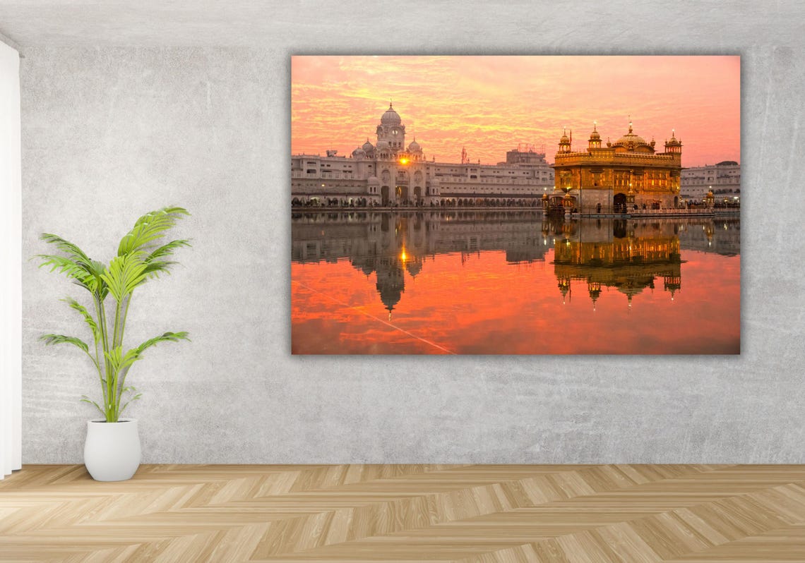 Golden Temple Amritsar Sunset Reflection Sacred Shrine Art Poster - Image 3