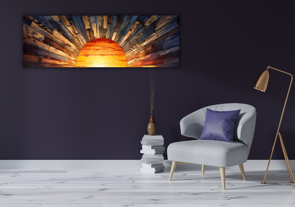 Rustic Wooden Sunburst Sunrise Panoramic Farmhouse Wall Decor Poster - Image 3