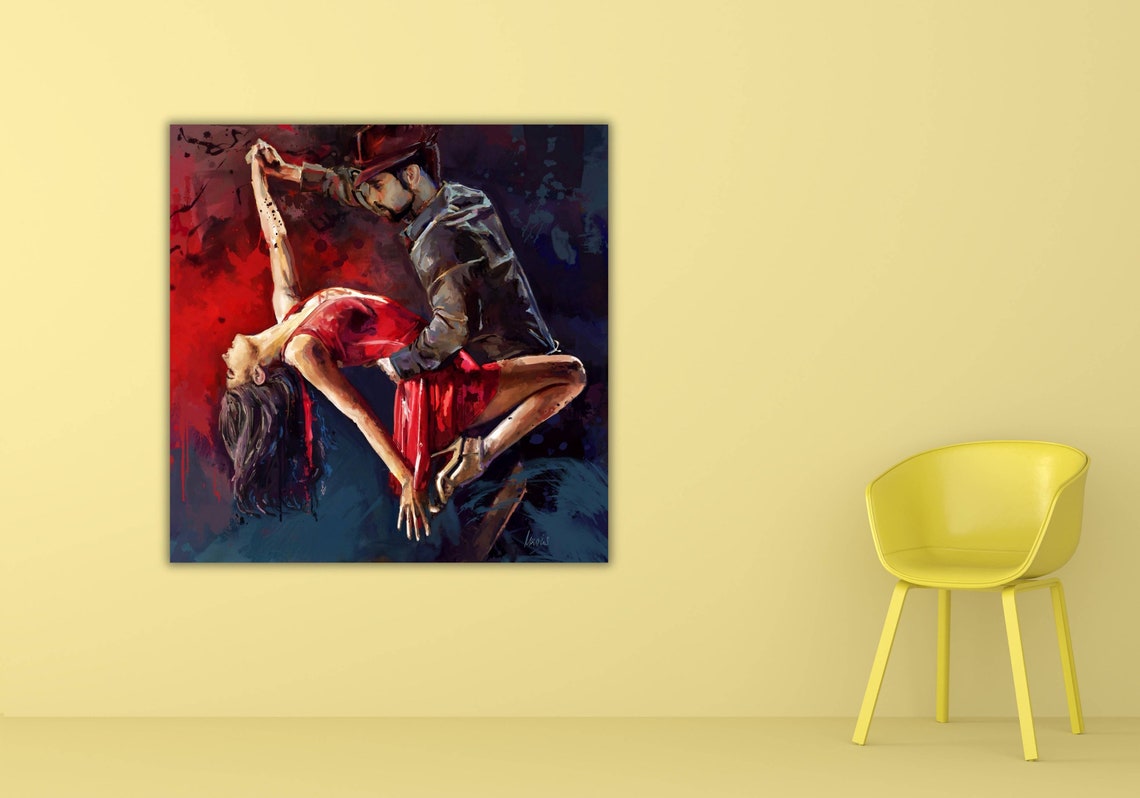 Passionate Tango Dance Couple Red Dress Dramatic Painting Poster - Image 3