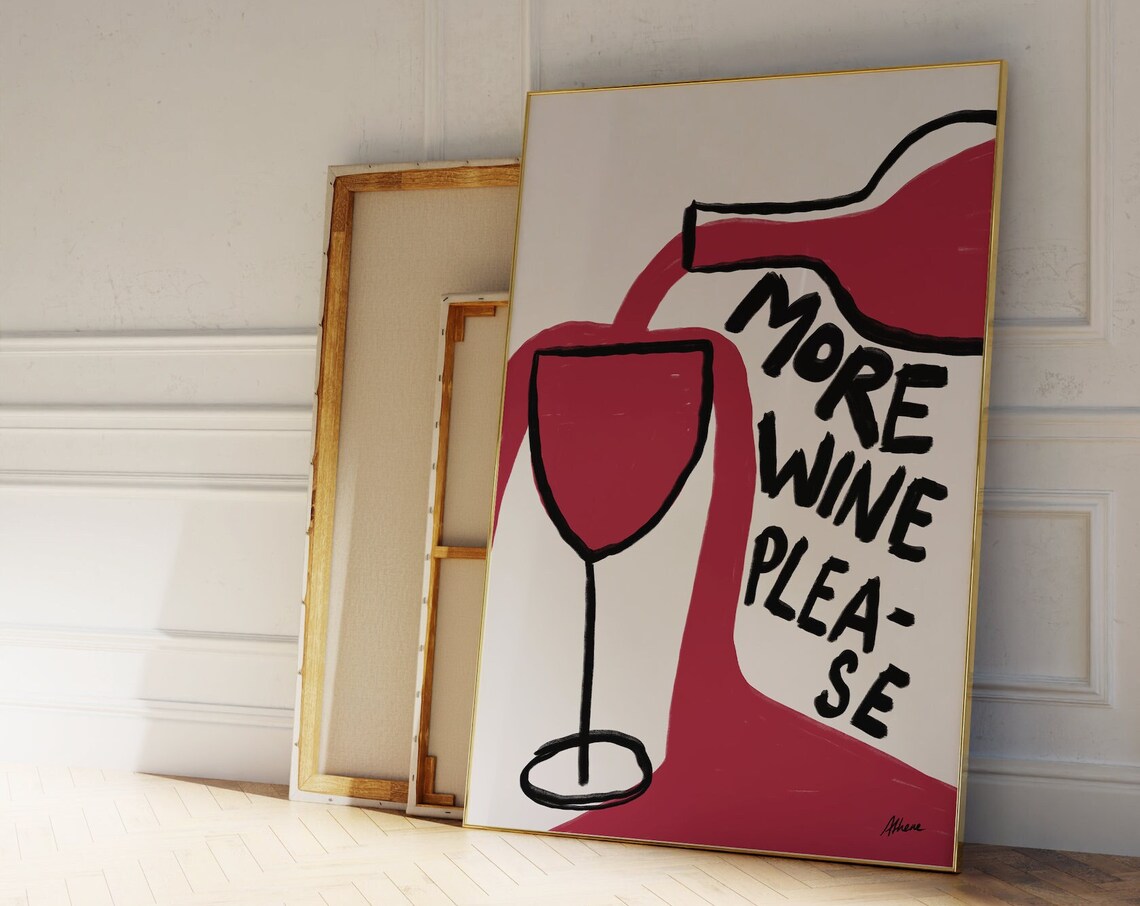 More Wine Please Funny Boho Kitchen Art Print