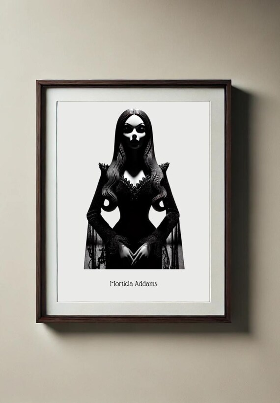 Morticia Addams Gothic Elegant Portrait Black White Wall Art
