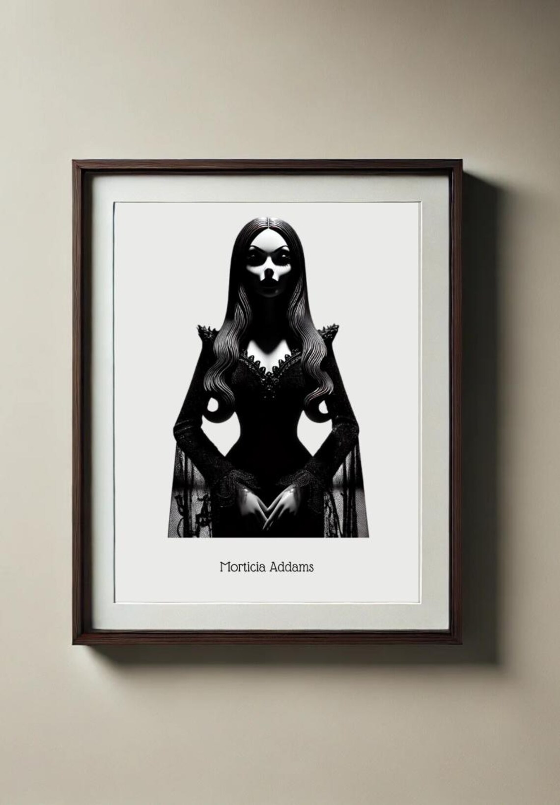 Morticia Addams Gothic Elegant Portrait Black White Wall Art