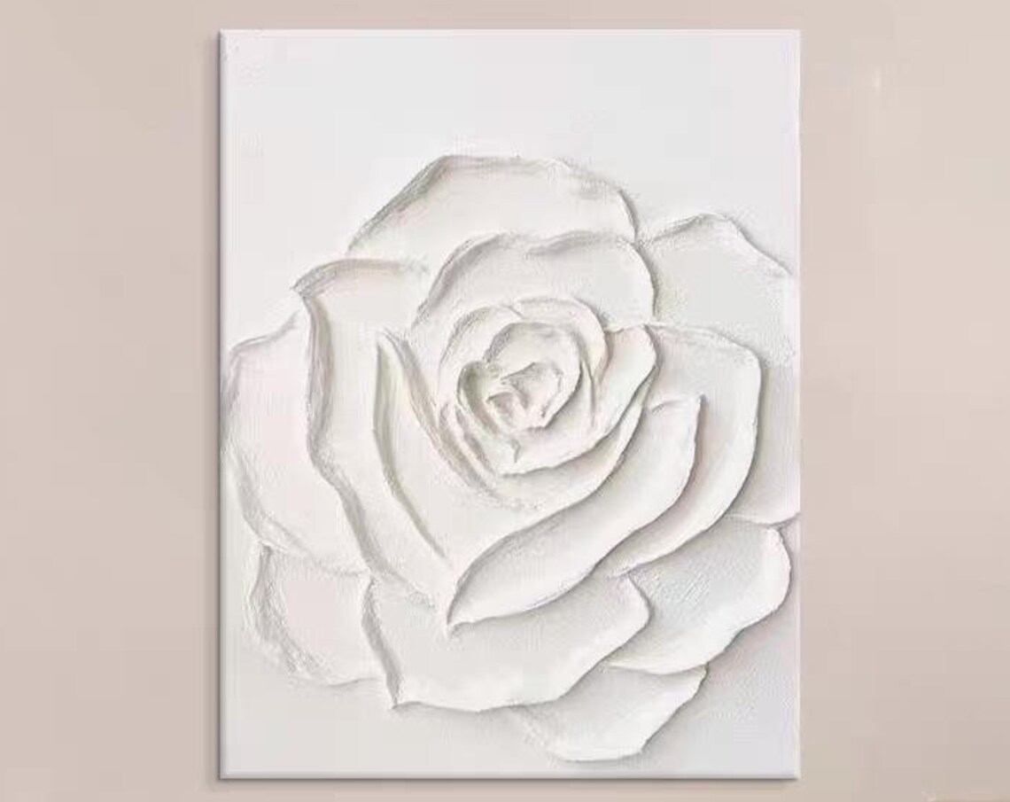 White Blooming Rose Textured Floral Minimalist Modern Painting Poster