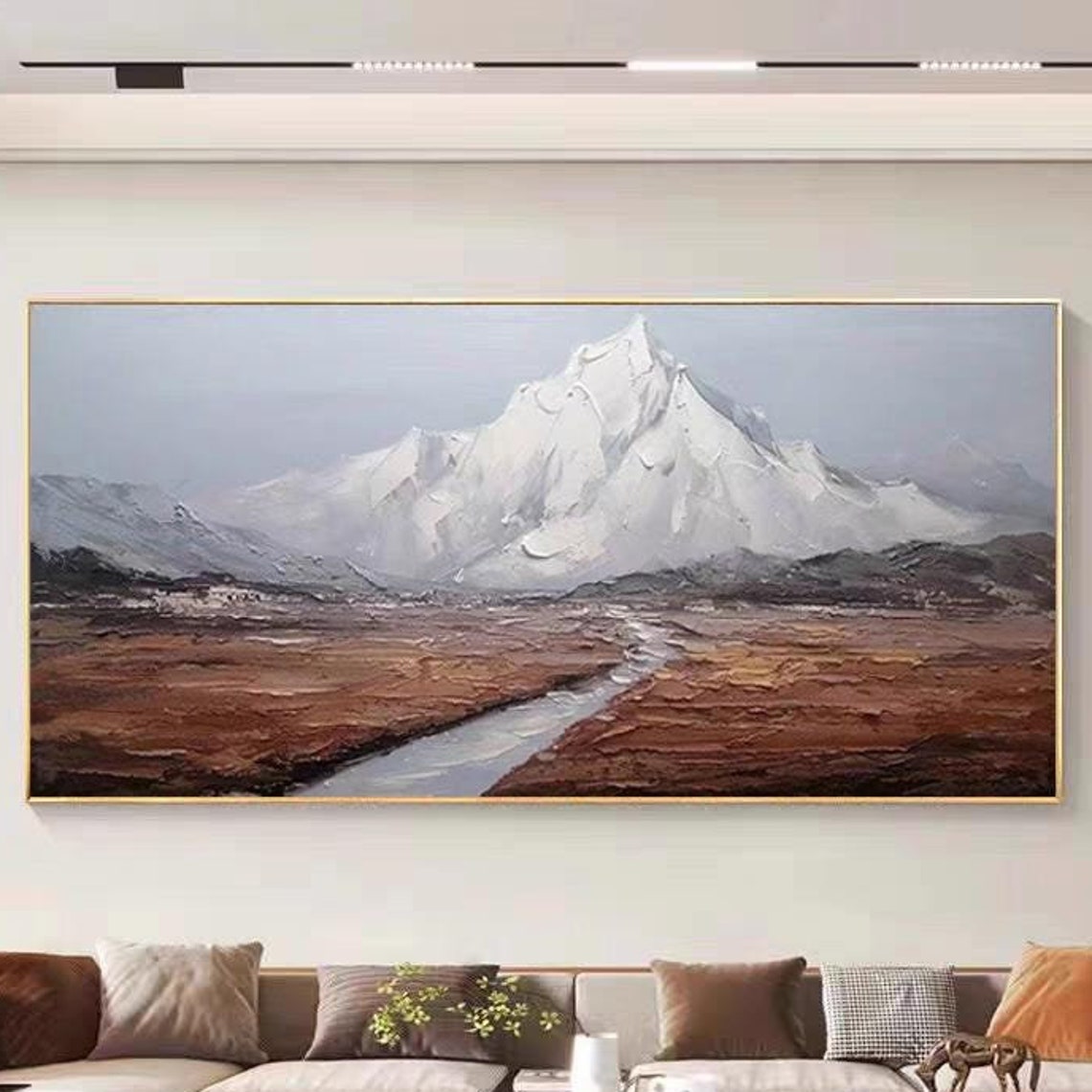 Snowy Mountain with Winding Road Textured Oil Landscape Poster