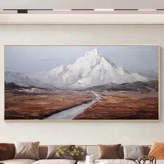 Snowy Mountain Acrylic Art Desolate Highway Abstract Artwork Custom Hand Painted Oil Painting Oversize Horizontal Background Wall Decor